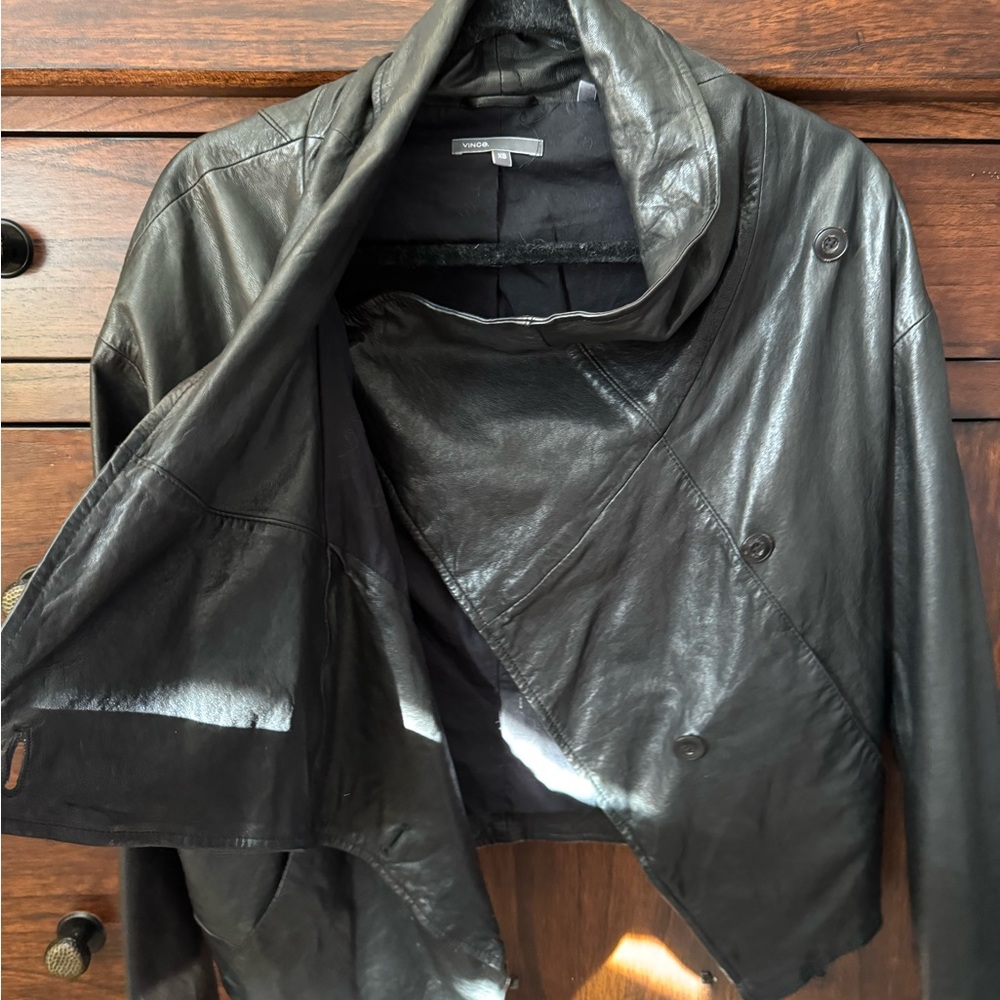Vince Asymmetrical Black Leather Jacket - Picture 4 of 4